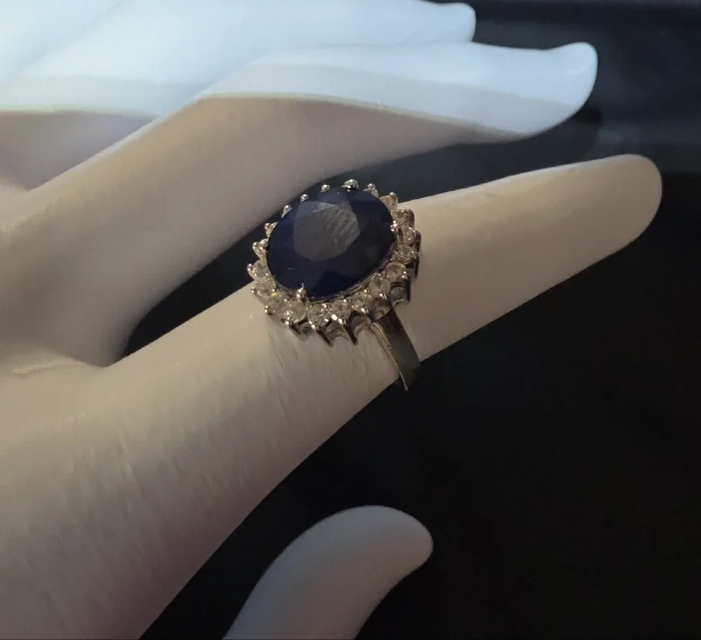 Classic 925 And Sapphire Oval Halo Ring - Women's Jewelry